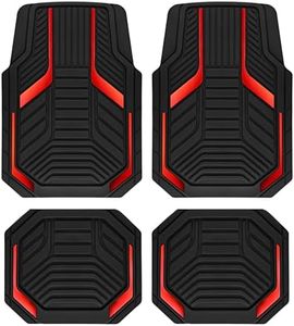 PIC AUTO Heavy Duty Rubber Floor Mats, Red Aluminum Film Car Mats Set, Front and Rear Car Mats with Anti-Slip Backing, All Weather Protection, Trim-to-Fit for Automotive SUV, Sedan, Van