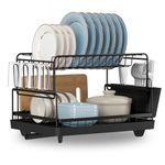 Dripex 2 Tier Dish Drainer, Rustproof Dish Drainer Rack, Kitchen Dish Drying Rack with Drainboard, Utensil Holder, Cup Holder, Space-Saving Dish Rack for Kitchen Counter