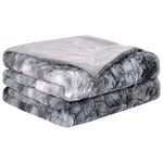 PiccoCasa Soft Faux Fur Blanket Twin Size - Reversible Tie-dye Luxury Shaggy Throw Blanket for Sofa, Couch and Bed - Plush Fluffy Fleece Blankets As Gifts 60 x 77 Inch Gray