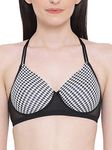 Clovia Women's Padded Non-Wired Printed Racerback T-Shirt Bra (BR1390C13_Black_36E)