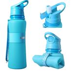 CAMPWOLF Collapsible Water Bottle,Reusable Leakproof Silicone Foldable Water Bottles for Travel Sports Gym Camping Hiking, BPA Free, 22 oz (BLUE)