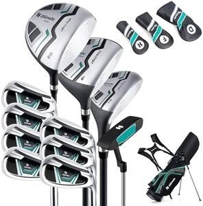 ULTIMATE Men's Complete Golf Club Set, 11-Piece Golf Club Package Set incl. 460CC #1 Driver, 3 Fairway, 5 Hybrid, 5, 6, 7, 8, 9, S & #P Irons, Putter, Portable Stand Bag, Right Handed (Green)