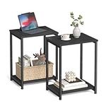 VASAGLE End Tables Set of 2, Side Tables with Storage Shelf, Slim Night Tables, Black ULET272B16