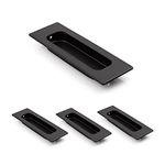 HOMOTEK 4 Pack Flush Sliding Closet Door Pulls, Recessed Finger Pulls for Sliding Barn Bypass Door Handles, Cabinet Drawer Rectangular Invisible Pull- Small Size 4.75 in, Black