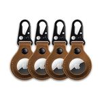 KORDIZ Airtag Holder Leather Case with Clasp and Key Ring Keychain, Air Tag Holder Full Grain Crazy Horse Leather Cases for Apple Airtags Protective Cover Accessories - Handmade (Brown 4Pack)