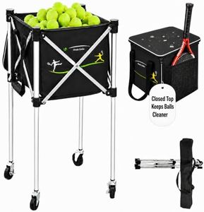 OROTO LINKA 150-Ball Tennis Ball Hopper with Wheels, Foldable Tennis Ball Cart with Closed-Top YKK Zipper Bag, Locking Wheels, Aluminum Frame, Portable Tennis Basket Caddy for Practice