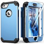 IDweel iPhone 6S Case, iPhone 6 Case with Screen Protector(Tempered Glass),3 in 1 Shock Absorption Heavy Duty Hard PC Covers Soft Silicone Full Body Protective Case for Girls,Peace Blue/Black