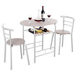 KOTEK 3 Piece Dining Set, Indoor Bistro Set 2 Chairs and Table w/Storage Shelf, Metal Frame, Compact Kitchen Table & Chairs Set for 2, Small Space, Apartment (Silver & Natural)