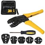 Voilamart Crimping Tool 0.5-35mm Crimping Pliers Set Heavy Duty Cable Ratcheting Tool Hand Stripper Kit for Terminals Connectors with 5 Dies + Carry Case + Screwdriver