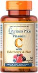 Puritan's Pride Vitamin C with Elderberry & Zinc for Immune System Support, Chewables, 60 Count (Pack of 1)