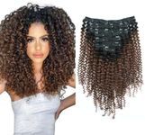 Ombre Kinky Curly Clip in Human Hair Extensions for African American Black Women Double Wefts 3C 4A Afro Kinky Curly Clip in 7Pcs-120G Ombre Natural Black Chocolater Brown TN4 36cm