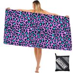 Large Thin Microfibre Beach Towel with Bag for Adult Men Women,160x90cm Hot Pink Leopard Beach Towels Quick Dry Sand Free Lightweight Swim Bath Towel for Travel,Swimming,Pool,Holiday,Camping,Yoga,Gym