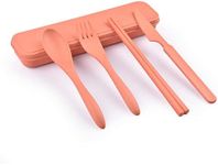 Travel Utensils with Case, Portable Wheat Straw Cutlery Set, Spoon Knife Fork Chopsticks Reusable Utensils for Travel Work Picnic Camping or Daily Use (Orange)