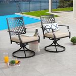 LOKATSE HOME Patio Swivel Rocker Furniture Metal Outdoor Dining Chairs with Cushion Set of 2, 2 Chairs-White, 2 Chairs-White