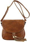 Tassel Accent Crossbody Bag with Flap Top (Tan)