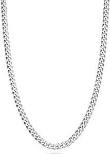 Miabella Italian Solid 925 Sterling Silver 3.5mm Diamond Cut Cuban Link Curb Chain Necklace for Women Men, Made in Italy, Sterling Silver, No Gemstone