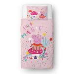 Peppa Pig Official Single Duvet Cover Set | Magic Design Reversible 2 Sided Bedding with Matching Pillowcase | Character World Brands Single Kids Bed Set | Polycotton