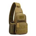 HUNTVP Tactical Military Chest Bag Molle Crossbody Shoulder Sling Pack Backpack with Water Bottle Holder Brown