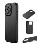 Mujjo Leather Phone Case - Fits iPhone 16 Pro - MagSafe Compatible - Premium European Leather - Enhanced Phone & Camera Lens Protection - Crafted with Recycled Material - Slim Profile - Black