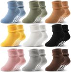 Toddlers Kids Grips Socks Warm Thermal Winter Thick Baby Boys Girls Infants Anti Slip Non Skid Ankle Crew Funny Cartoon Gift Cotton Socks with Grippers 9 Pairs Stocking Stuffers(Assorted,1-3 T)