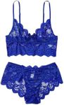 OYOANGLE Women's Plus Size Floral Lace Spaghetti Strap Cut Out Bra and Panty Two Piece Lingerie Set Blue Solid X-Large Plus