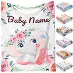 EOBIBIFUN Personalized Baby Blanket Gifts for Girls Boys，Super Soft Comfy Flannel Throw Custom Name Newborns Gift Cozy Nursery Toddler Fleece Blankets for Birthday Bed Sofa (Children's Elephant)