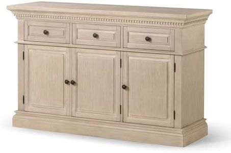 Maven Lane Theo Traditional Large Wooden Sideboard, Accent Buffet Server Table with Doors for Kitchen or Living Room in Antiqued White Finish