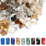 Grisun Fire Glass for Fire Pit, 1/2 Inch 9.5 Pounds High Luster Reflective Tempered Glass Rocks for Natural or Propane Fireplace, Safe for Outdoors and Indoors Firepit Glass