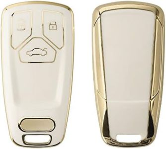kwmobile Carcasa para Mando Compatible con Audi Llave de Coche Smartkey de 3 Botones (Solo Keyless Go) - Funda para Llaves de Coche de TPU con Botones - Blanco/Dorado