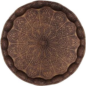 Alisveristime Turkish Ottoman Coffee Tea Serving Tray – 13.60 inches, Metal with Traditional Motifs, Available in Five Colors (Antik Green)