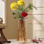 BS AMOR Clear Glass Vase for Decor Home Handmade Modern Large Flower Vases for Centerpieces Living Room Kitchen Office Wedding 8.7 Inch (Brown) (Brown)