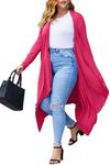 IN'VOLAND Women's Plus Size Cardigan Long Sleeve Open Front Drape Cardigans Lightweight Long Duster Rose Red