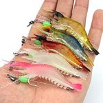 OriGlam 5pcs Soft Luminous Shrimp Lure Set, 5 Colors Shrimp Bait Shrimp Lures Fishing Kit Fishing Bait with Hooks Beads Fishing Tackles for Freshwater Saltwater Bass Trout Catfish Salmon