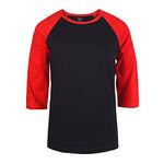 Cottonbell Women's Baseball Quarter Sleeve Tee Shirt, Black/Red, Large