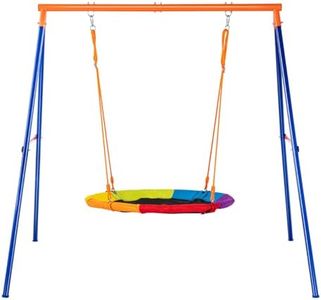 VEVOR Swing Sets for Backyard, 440lbs Load Capacity Swing Set, 40" Saucer Swing Seat with Heavy Duty A-Frame Metal Swing Stand and Adjustable Rope, Easy to Assemble, Swingset Outdoor for Kids