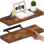 Ballucci Floating Shelves for Wall, 24" Wood Wall Shelf Set of 2, with Invisible Brackets for Bathroom, Living Room, Bedroom, Kitchen, Nursery, 8" Deep, Rustic Brown