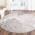 SAFAVIEH Adirondack Collection 10' x 10' Round Silver/Ivory ADR114B Floral Glam Damask Distressed Non-Shedding Dining Room Entryway Foyer Living Room Bedroom Area Rug