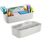 mDesign Desk Organiser (Large) - Set of 2 - Great Desk Tidy Made of Plastic for Scissors, Pens, Adhesive Sheets & Co. - Desk Accessories Tray with Eleven Practical Compartments - Light Grey