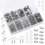 Earring Posts and Backs, 1810 Pcs Jewelry Making Supplies Include Stainless Steel Earring Pin Studs Earring Hooks Jump Rings Butterfly Earring Backs Replacements for DIY Jewelry Findings