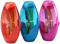 Bostitch Office Twist-N-Sharp Manual Pencil Sharpener, Double Hole, 3-Pack, Blue, Orange, Pink, (PS2-ASST-3PK)