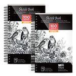 Sketch Book, AGPtEK Sketch Book Set 2 Packs 200 Sheets 5.5 * 8.8 inches (68lb/100gsm) Spiral Bound Professional Sketch Book Set, Ideal for Pens, Pencils, Pastels, Charcoal, Graphite and Crayon