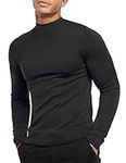 KINGBEGA Men Regular Fit Basic Lightweight Long Sleeve Pullover Top Mock Turtleneck T-Shirt, Black, X-Large