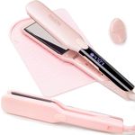 ANGENIL Pro Titanium Flat Iron Hair Straightener 1.75" Wide, Salon Grade Dual Voltage Fast Straightening and Curler 2-in-1 with Heat Resistant Silicone Mat, Large LCD Display, 15s Fast Heating