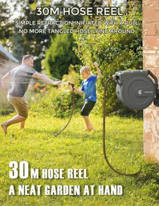 Giraffe Tools Retractable Garden Hose Reel Kit – 30m with Tap Splitter & Cover