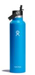 HYDRO FLASK - Water Bottle 709 ml (24 oz) with Flex Straw Cap - Vacuum Insulated Stainless Steel Reusable Water Bottle - Leakproof Lid - Hot and Cold Drinks - Standard Mouth - BPA-Free - Pacific