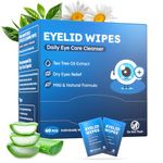 60PCs Eyelid & Lash Wipes with Hyaluronic Acid, Tea Tree Oil Eyelid Cleaser For Blepharitis, Itchy & Stye Eyes, Pre-Moistened Eyelid Wipes for Dry Eyes Relief, Daily Eye Cleanser for Sensitive Eyes