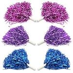 6 Pcs Cheerleading Pom Poms with Handle, Cheerleader Pompoms Hand Flowers, Plastic Cheerleader Cheerleading Party Sports Pompoms for Sports Matches, Stage Performance, Holiday Celebrate (3 Color)