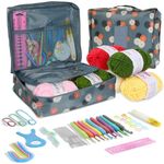 Tusmad Crochet Needle Kit 59Pcs Kit Crochet Kit for Beginners, Ergonomic, Crochet Hooks Travel Bag, Crochet Set Crochet Hooks Travel Knitting Crochet SuppliesAdults or Kids Crochet Needle Kit with Tools & Accessories (Blue Flower Bag)