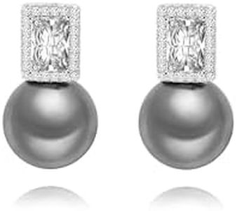 Silver Gray Tahitian Pearl Earrings, Emerald Cut Cubic Zirconia Earrings Studs, Dainty Elegant Wedding Earrings for Bridal