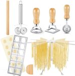 Geetery 8 Pcs Ravioli Mold Set Include 1 Ravioli Maker 1 Foldable Pasta Drying Rack 1 Wooden Ravioli Rolling Pin 1 Pizza Slicer 1 Dough Scraper 3 Pasta Stamps for Kitchen Pasta Making Tools